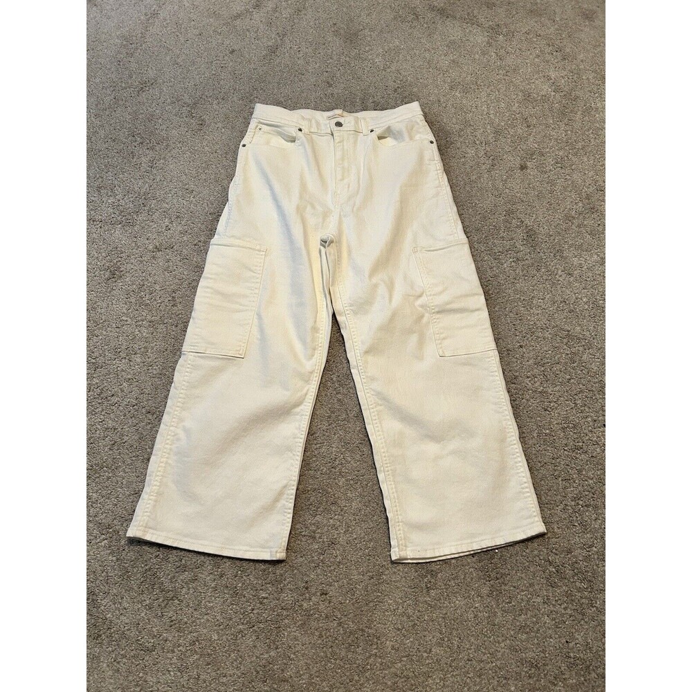 Levis Womens Size 30 White/cream High Waisted‎ Wide Leg Crop Utility Cargo Jeans